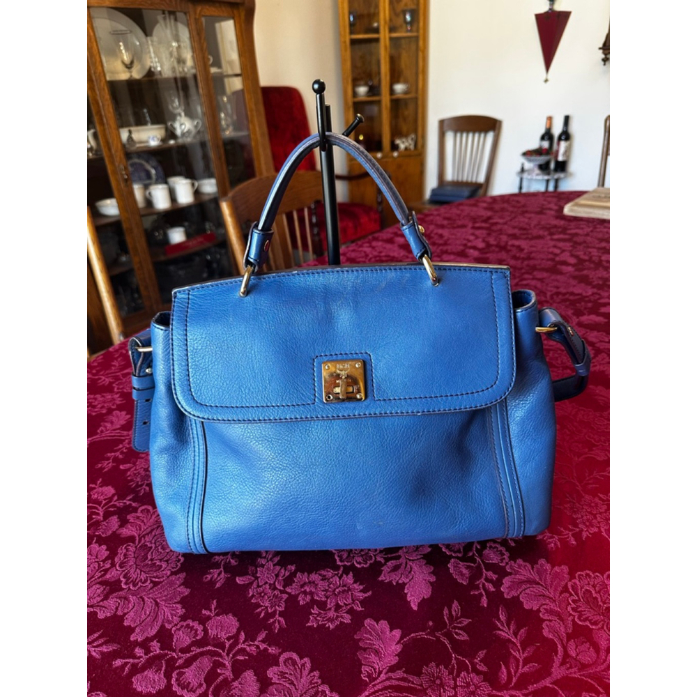 MCM Blue Pebbled Leather Two-Way Bag w/COA - Picture 2 of 14